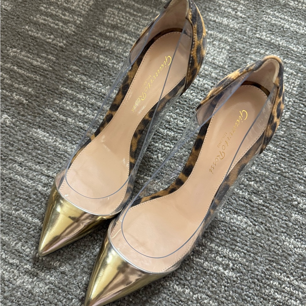 Gianvito Rossi Gold and Leopard Print Heels